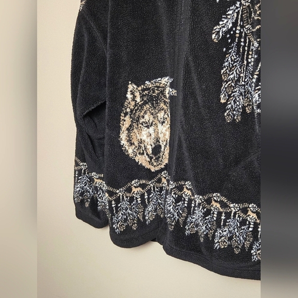 Vintage 90's Bear Ridge Wolf & Dreamcatcher Cabincore Rustic Fleece Jacket-Small - Picture 2 of 5